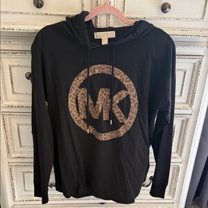 Michael Kors Black Hoodie with Leopard MK Emblem